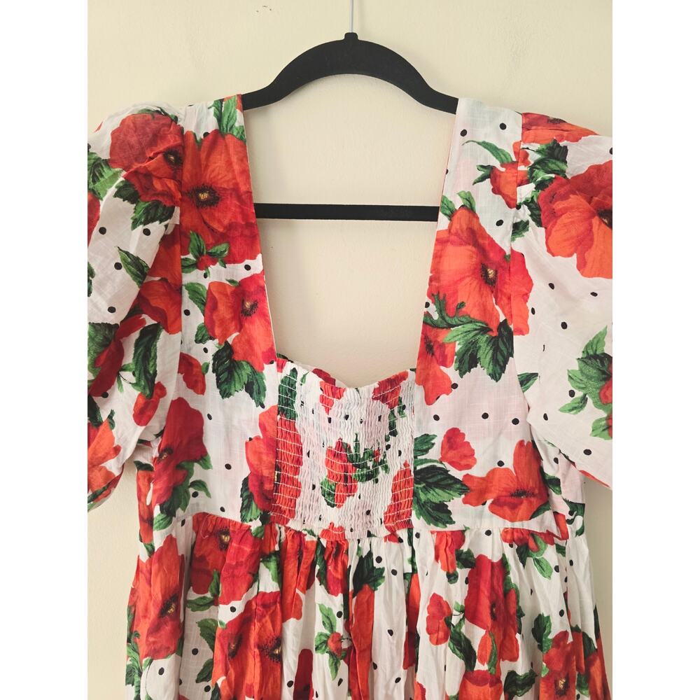 Anthropologie Maeve Floral Square Neck Smocked Babydoll Mini Dress Red M - Picture 10 of 12